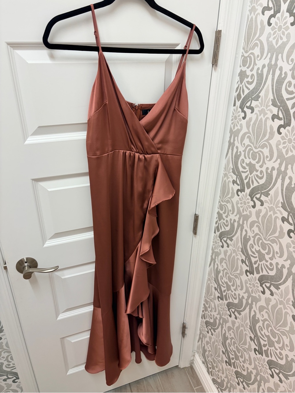 Lulu's Mauve Satin High-Low Ruffle Dress - Picture 6 of 6